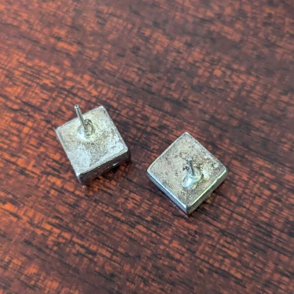 Vintage Resin Floral Earrings Sterling Silver Daisy Square Stud 90’s Y2K - Picture 3 of 5